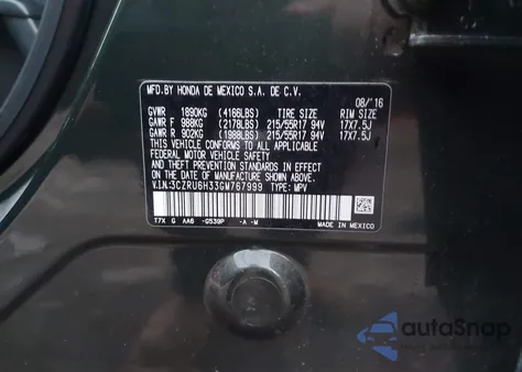 2016 Honda Hr-V Lx from USA, damaged, VIN 3CZRU6H33GM767999
